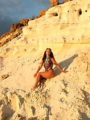 On sunset on pink sand